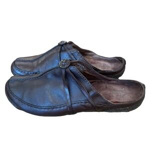 VTG!‎ Clarks Active Air Brown Leather Mules Clog Shoe Women 8M Wide Slip On